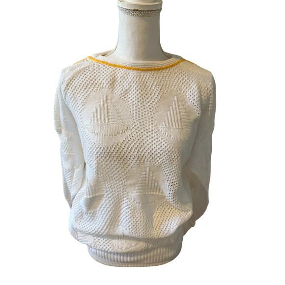 Vintage Sweaters - Vintage Preppy Nautical Sweater White L